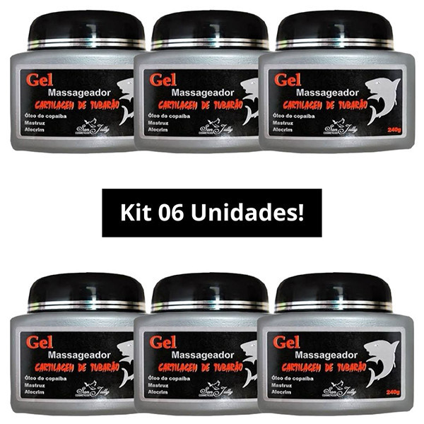 Kit Com 6 Gel Massageador CARTILAGEM DE TUBARÃO 240g SAN JULLY