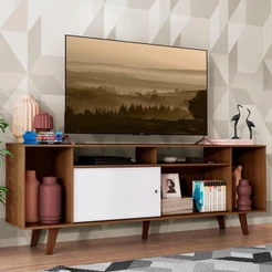 Rack para TV até 65 Polegadas Madesa Cancun com Pés - Rustic/Rustic/Branco