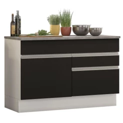 Balcão de Pia Armário de Cozinha 120 cm 1 Porta e 2 Gavetas (Com Tampo) Branco/Preto Glamy Madesa