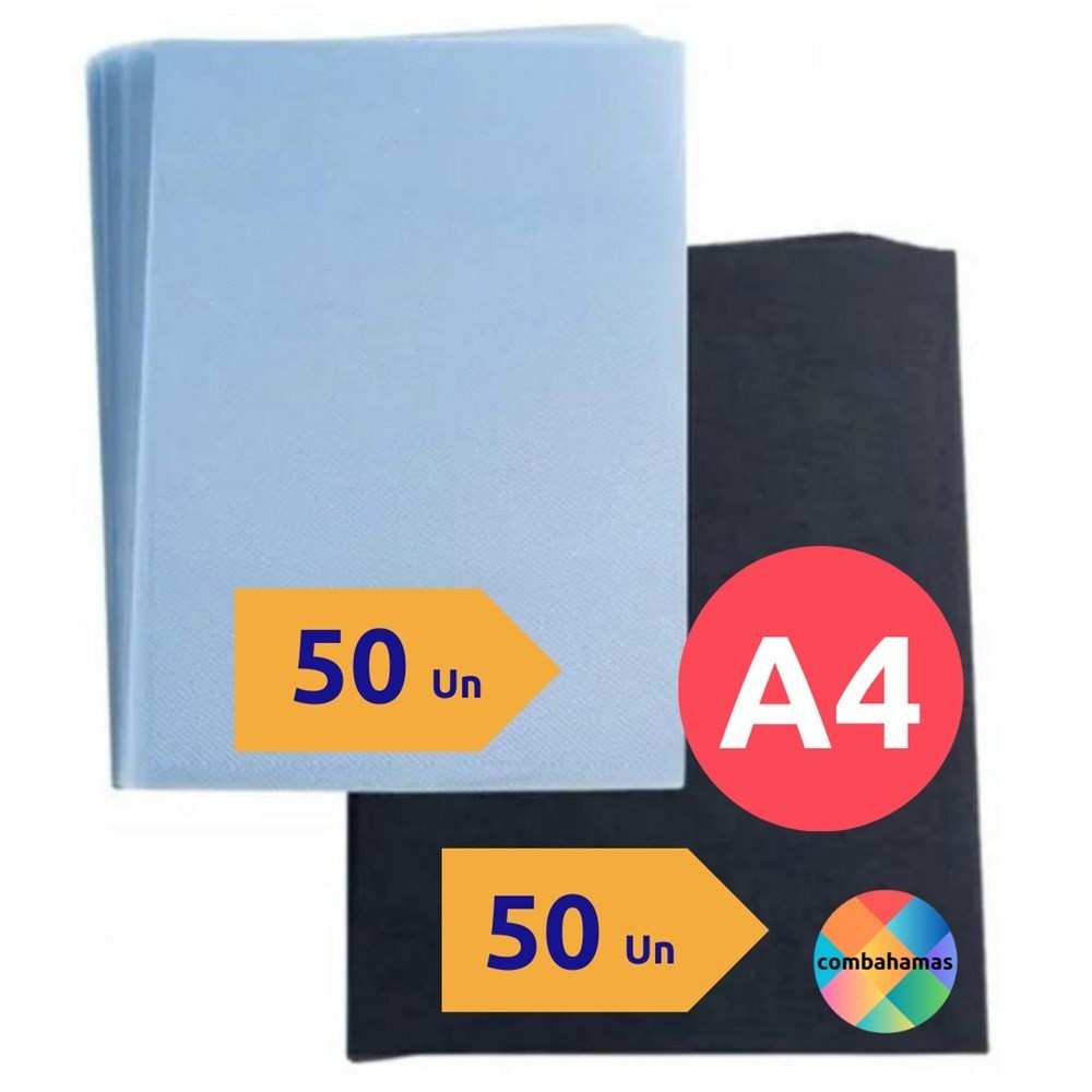 KIT 100 CAPAS ENCADERNAÇÃO A4, 50 TRANSPARENTES E 50 PRETAS em Oferta na Shopee