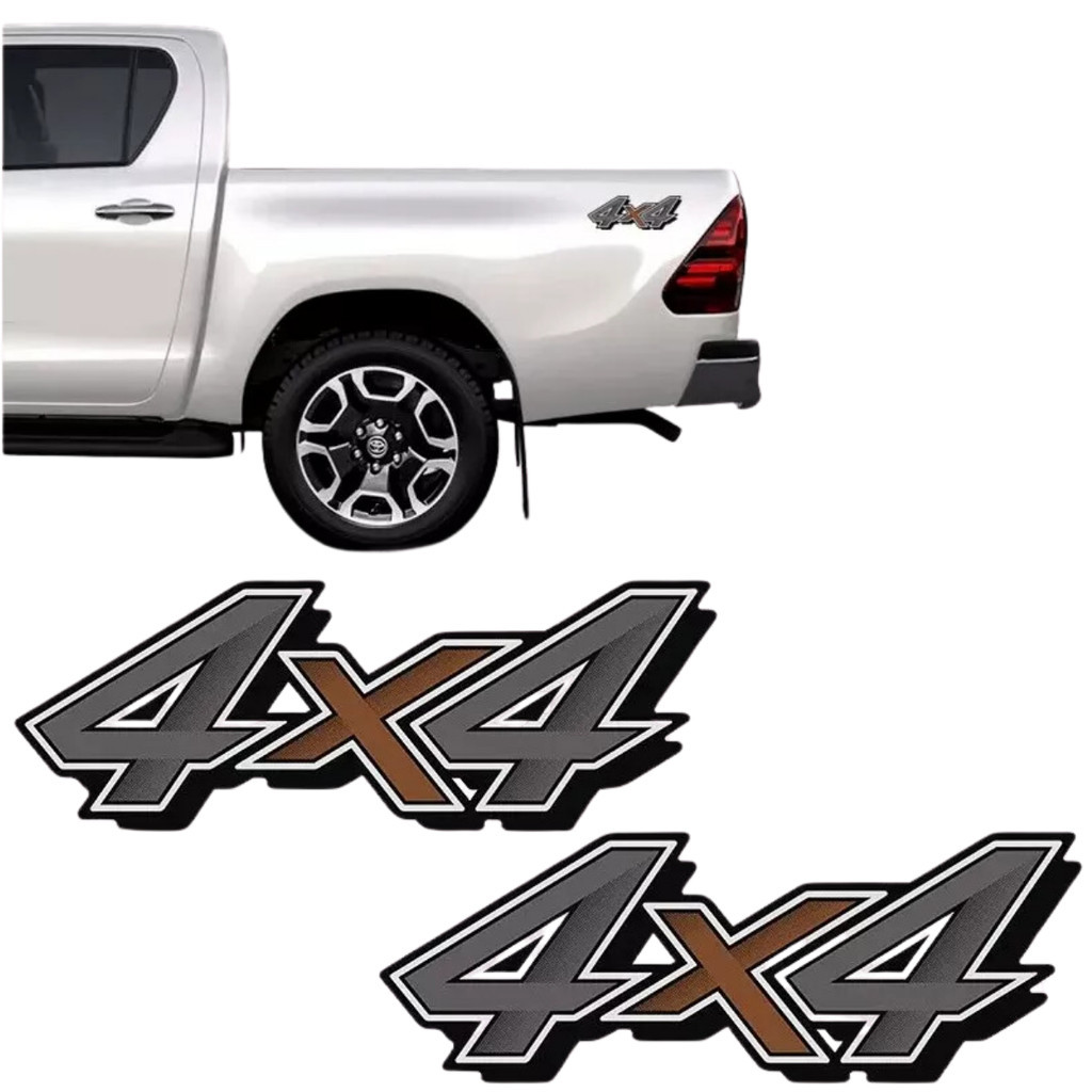 kit Par Adesivos Toyota Hilux 4x4 2021 22 23 Emblema Lateral Caçamba Carroceria