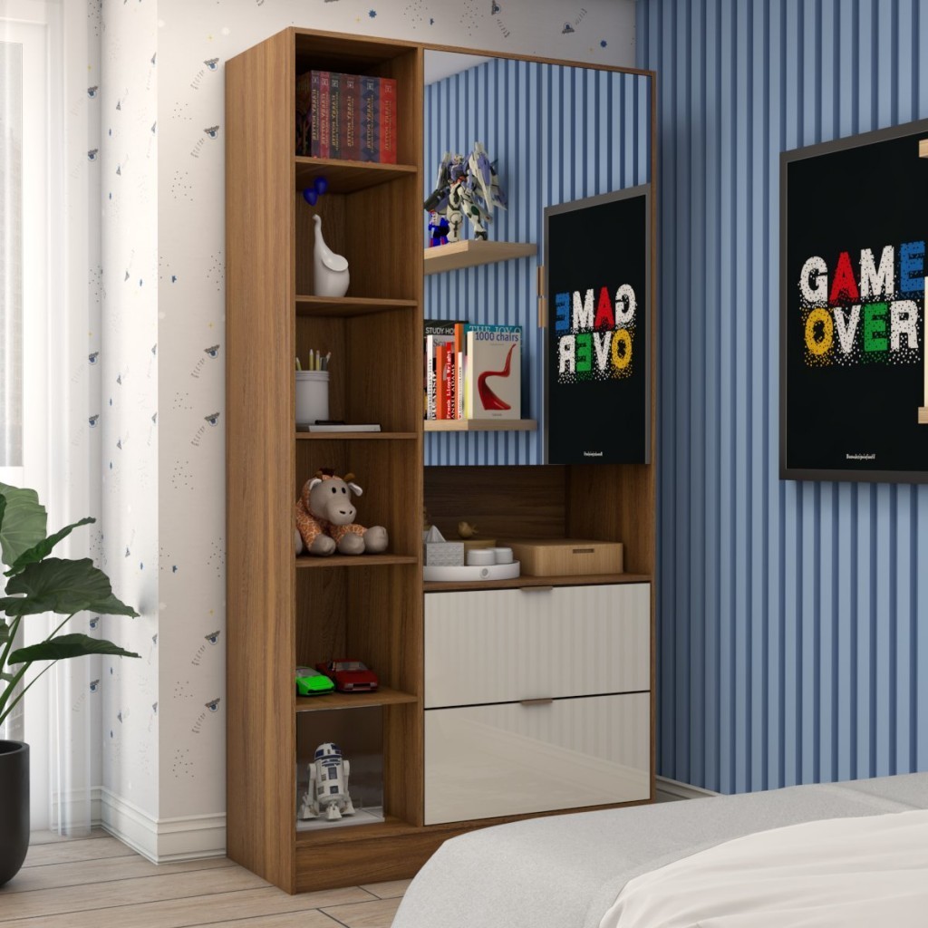 Guarda-Roupa Infantil Play 2 Portas 2 Gavetas com Espelho Cinamomo/Off White - Panorama Móveis em Oferta na Shopee