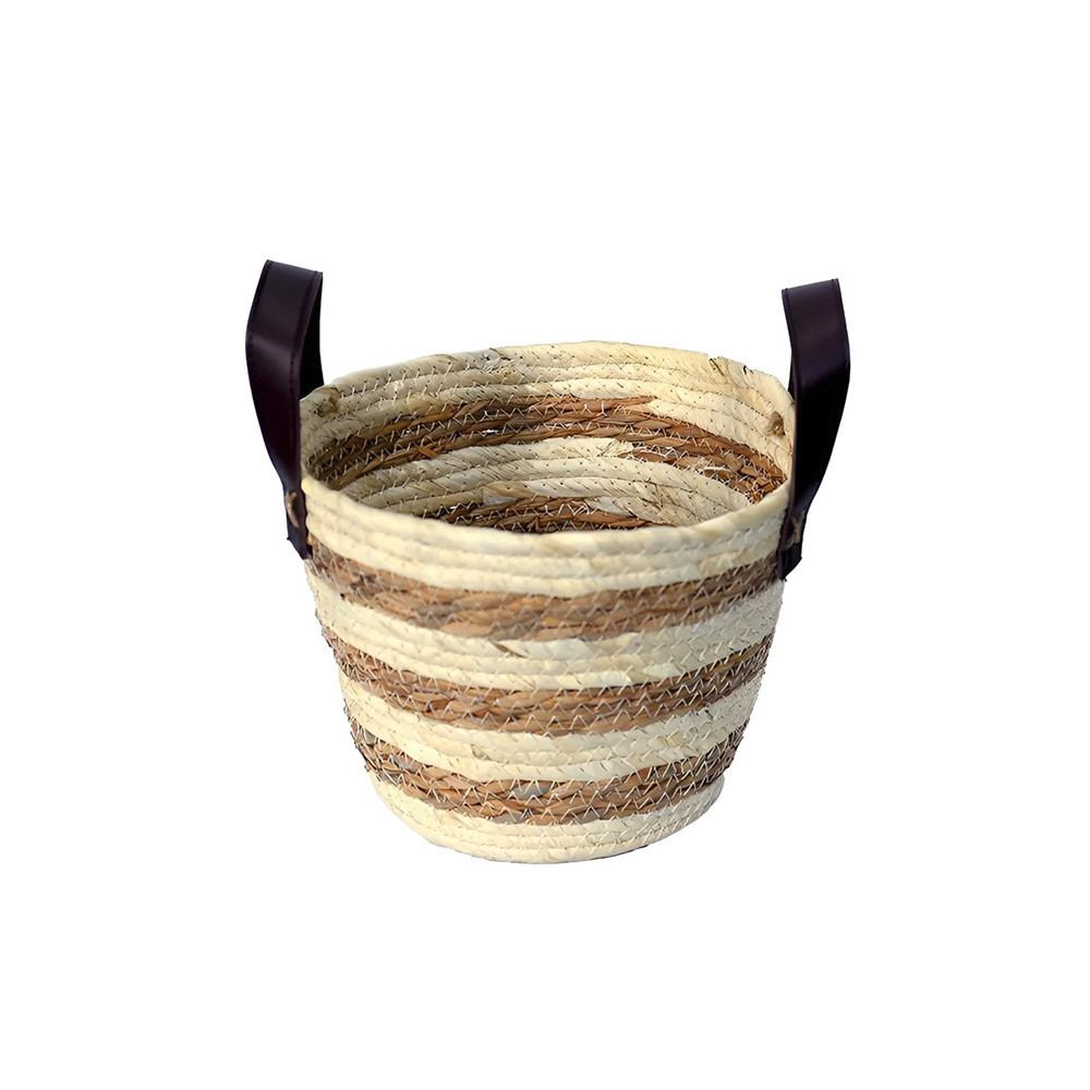 Cesto de Fibra Natural Mocca P C/ Alça Ø24x18cm P/ Organização Decoração 3010