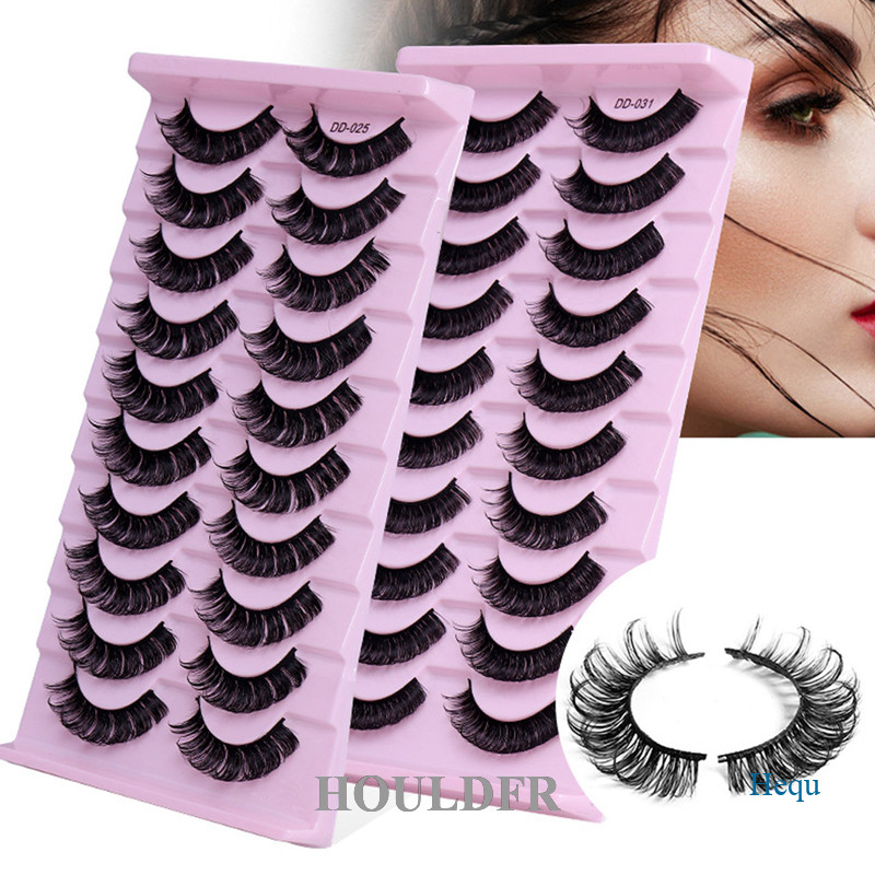 HOULDFR 10Pairs Curl Russo Tiras Pestanas Falsas De Mink 3D Coloridas Naturais Extensão De Novo