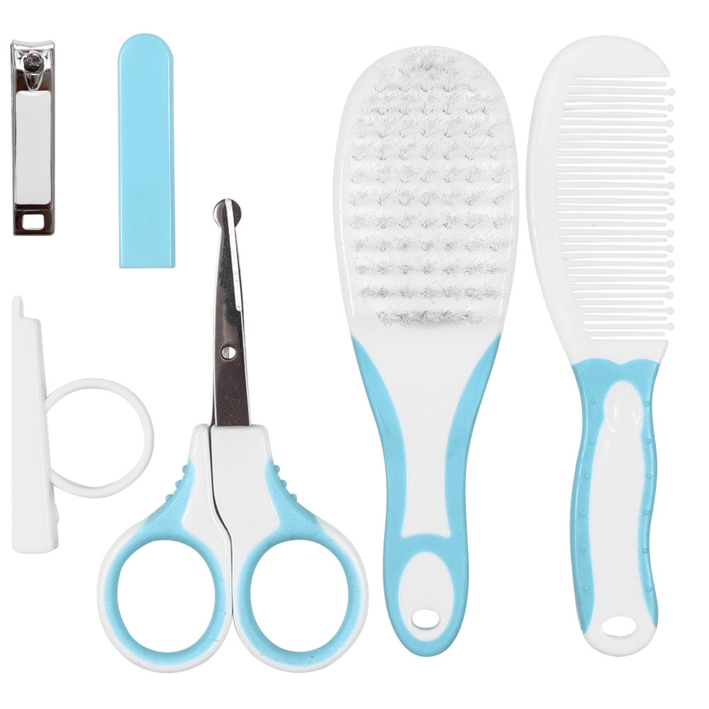 Kit Cuidados Higiene Bebê Buba 4 Peças Azul Pente Escova Cortador De Unha Tesourinha