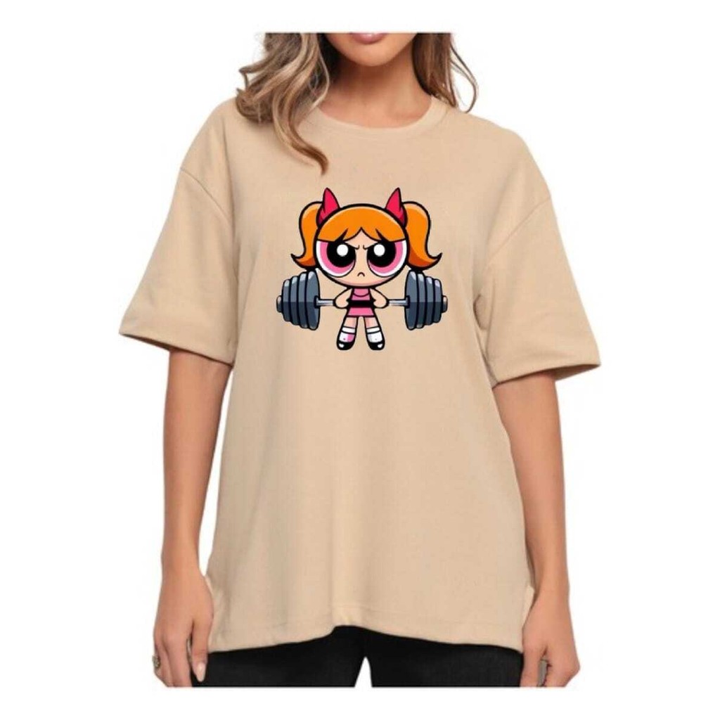 Camiseta Longa Oversized Treino 100% Algodão Super Poderosas Florzinha