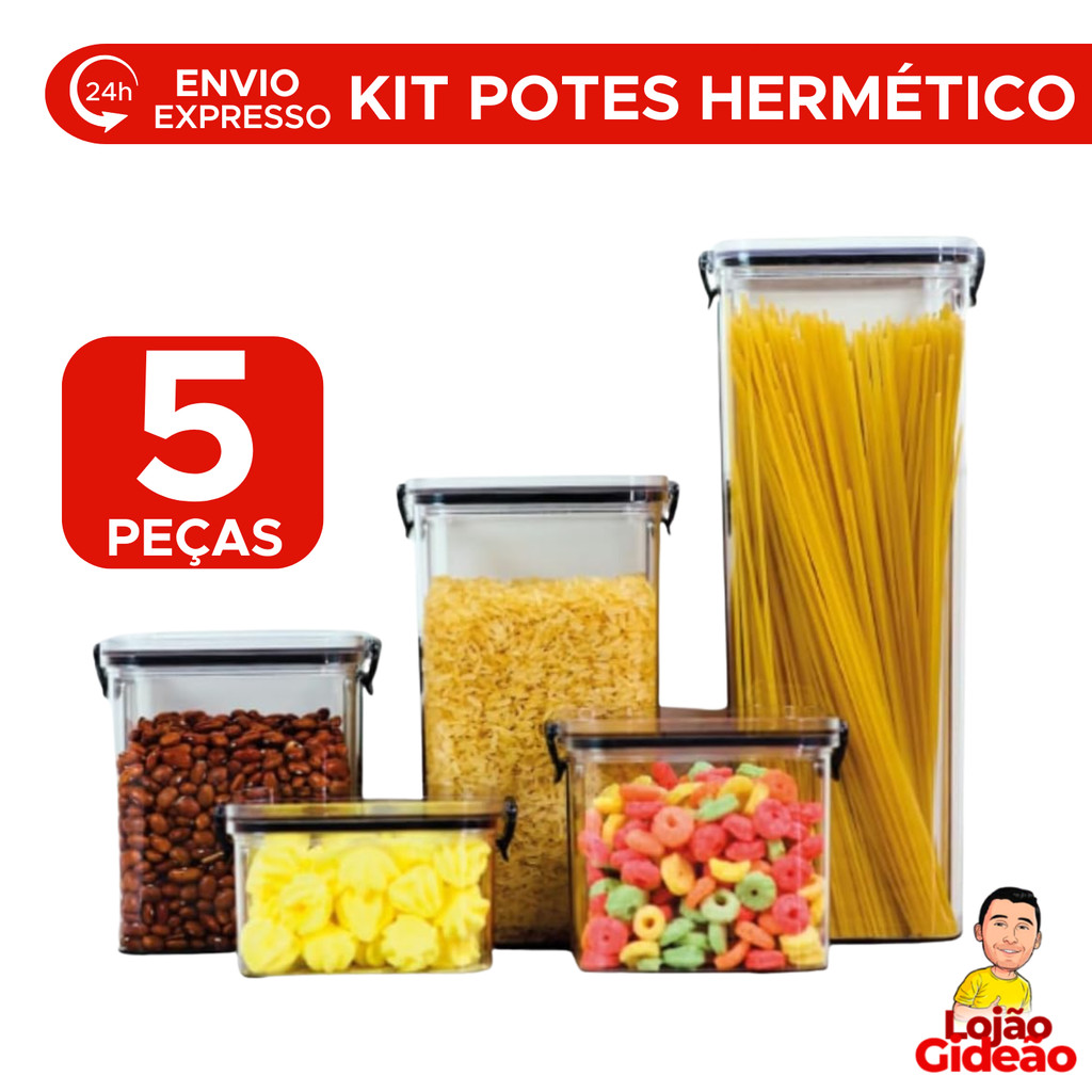 Kit De Pote Hermético Para Mantimentos Transparente Com Tampa De Trava Pote Para Alimentos