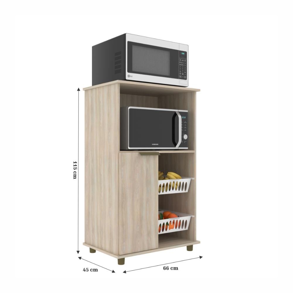 Balcão Fruteira com Espaço para Forno e Microondas 1 Porta 2 Cestos 60cm Dourado - J Carvalho — imagem 2 de 2