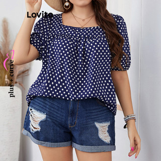 Lovito Blusa Plus Size Casual Polka Dot Colorblock para Mulheres LNM83036 em Oferta na Shopee