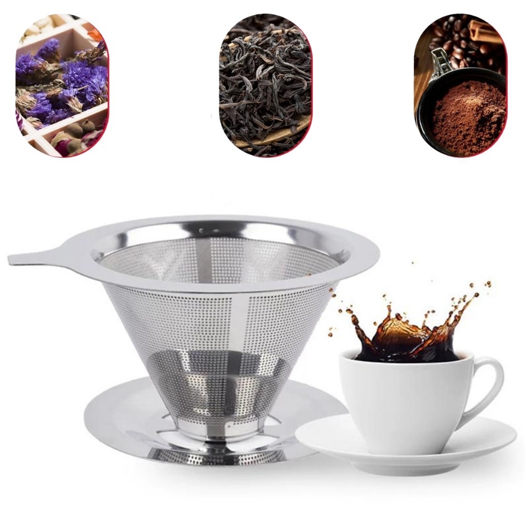Filtro de Café Inox 304 Reutilizável Portátil com Dupla Camada Peneira Coador de Cafê Chá em Oferta na Shopee