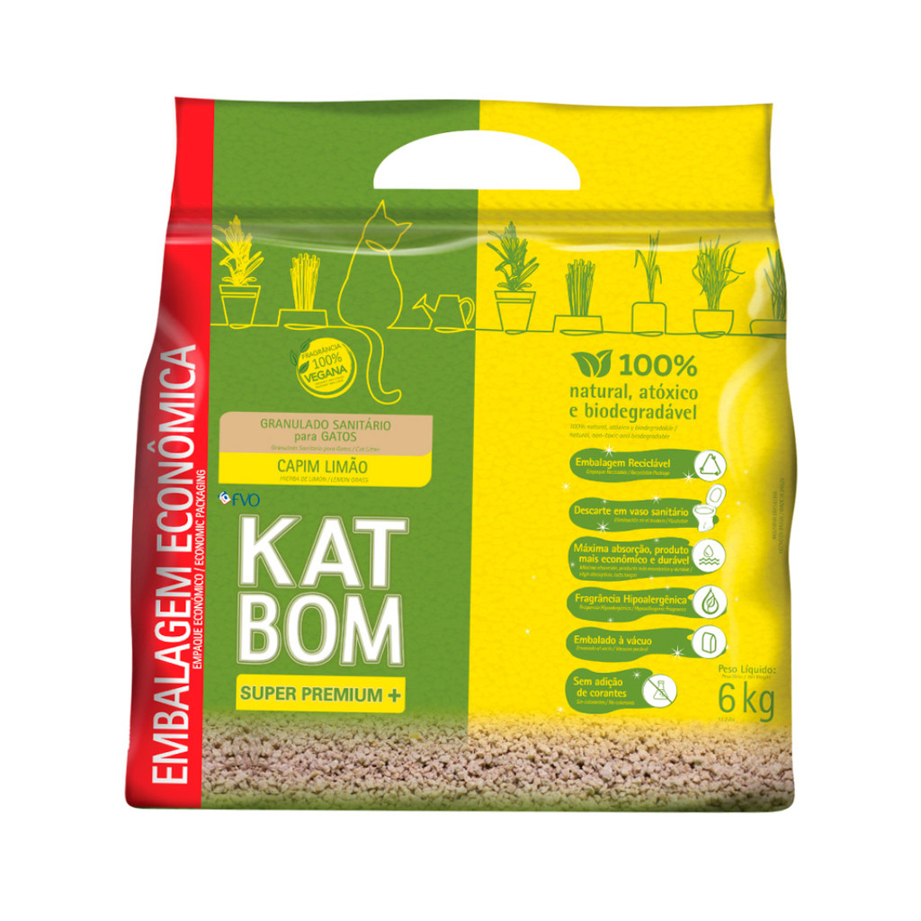 Granulado Higiênico KatBom Capim Limão para Gatos - 6 kg
