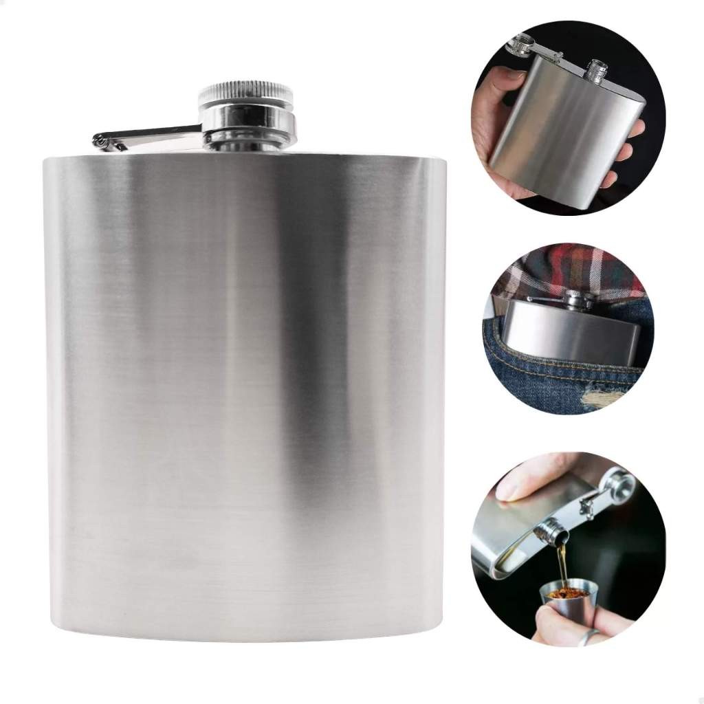 Cantil De Bolso Em Inox Porta Bebida Whisky Vodka