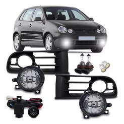 Kit Farol Milha Polo 2003 2004 2005 2006 Com Molduras E Lampadas