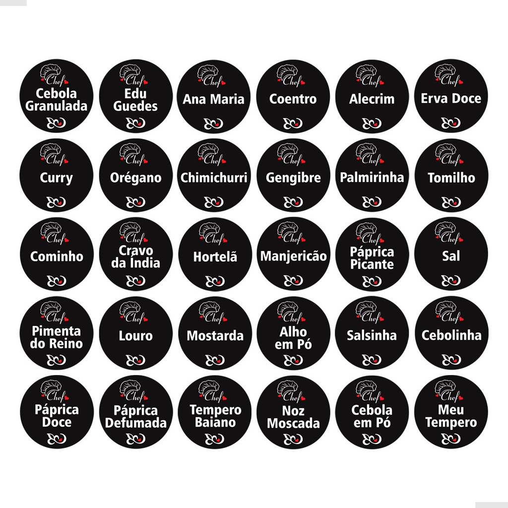 90 Etiquetas Para Potes Temperos Adesivo Preto Chef 3x3 cm em Oferta na Shopee
