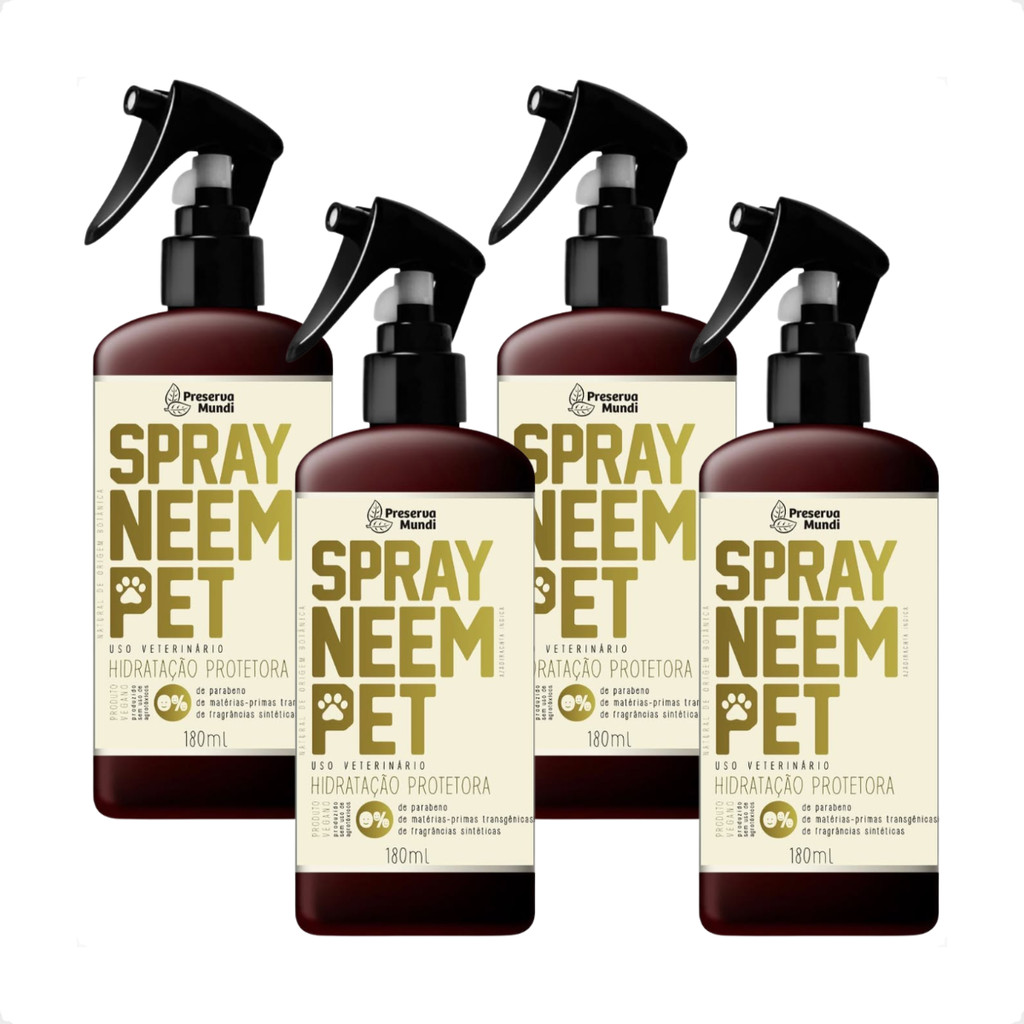 Kit 4 Spray Neem Pet Repelente Pulgas, Carrapatos e Mosquitos- 180ml em Oferta na Shopee