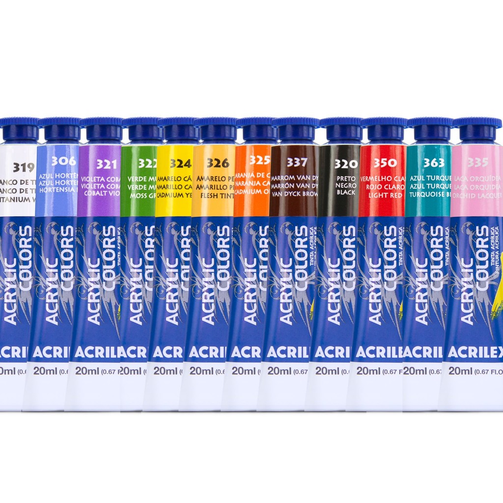 Kit 12 Tintas Acrylic Colors 20ml Bisnaga Acrilex em Oferta na Shopee