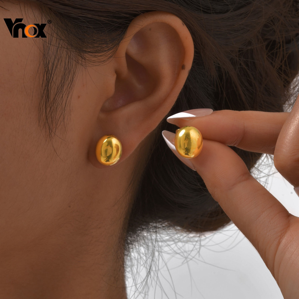 Brinco Redondo Cabochão Vnox Para Mulheres , Dourado De Aço Inoxidável Sem Manchas , Presente De Joias Da Moda