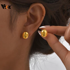 Brinco Redondo Cabochão Vnox Para Mulheres , Dourado De Aço Inoxidável Sem Manchas , Presente De Joias Da Moda