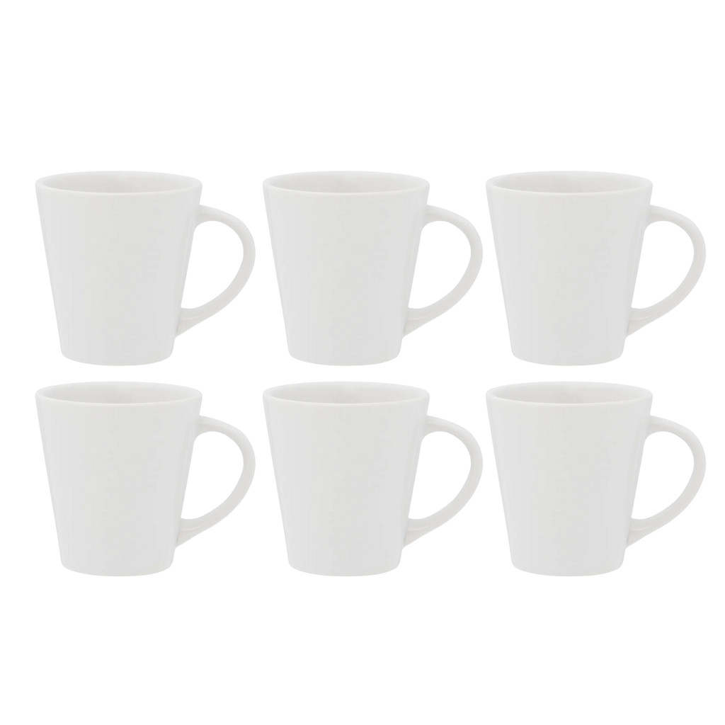 Jogo Kit 6 Canecas Xicara 250ml Chá Café Cerâmica Tulipa Drop Branca Biona
