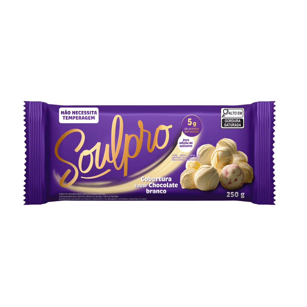 Cobertura Sabor Chocolate Proteico Branco Zero Açúcar Soulpro 250g - Sem Glúten