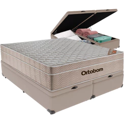 Cama Box Baú e Colchão Airtech SpringPocket Molas Ensacadas Queen Ortobom