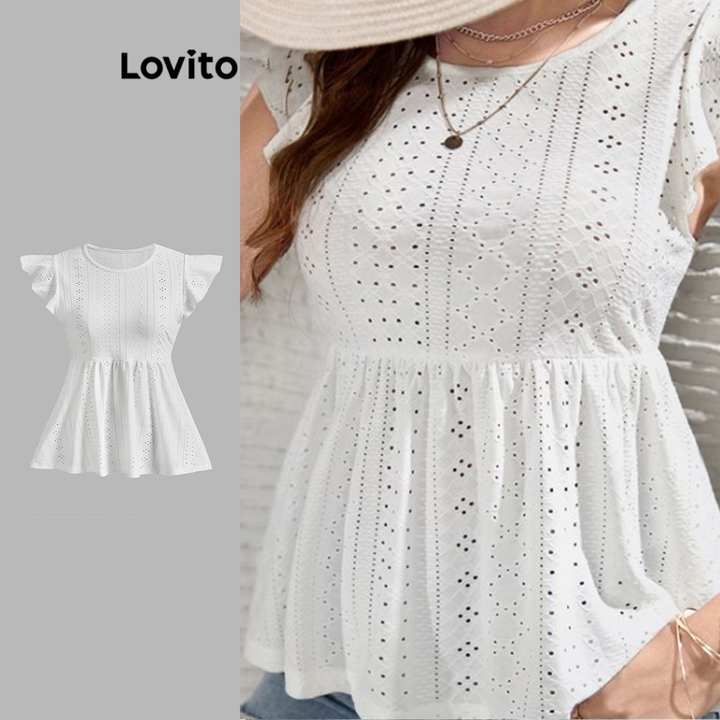 Lovito Blusa Boho de renda lisa para mulheres L120ED430 - Women Clothes