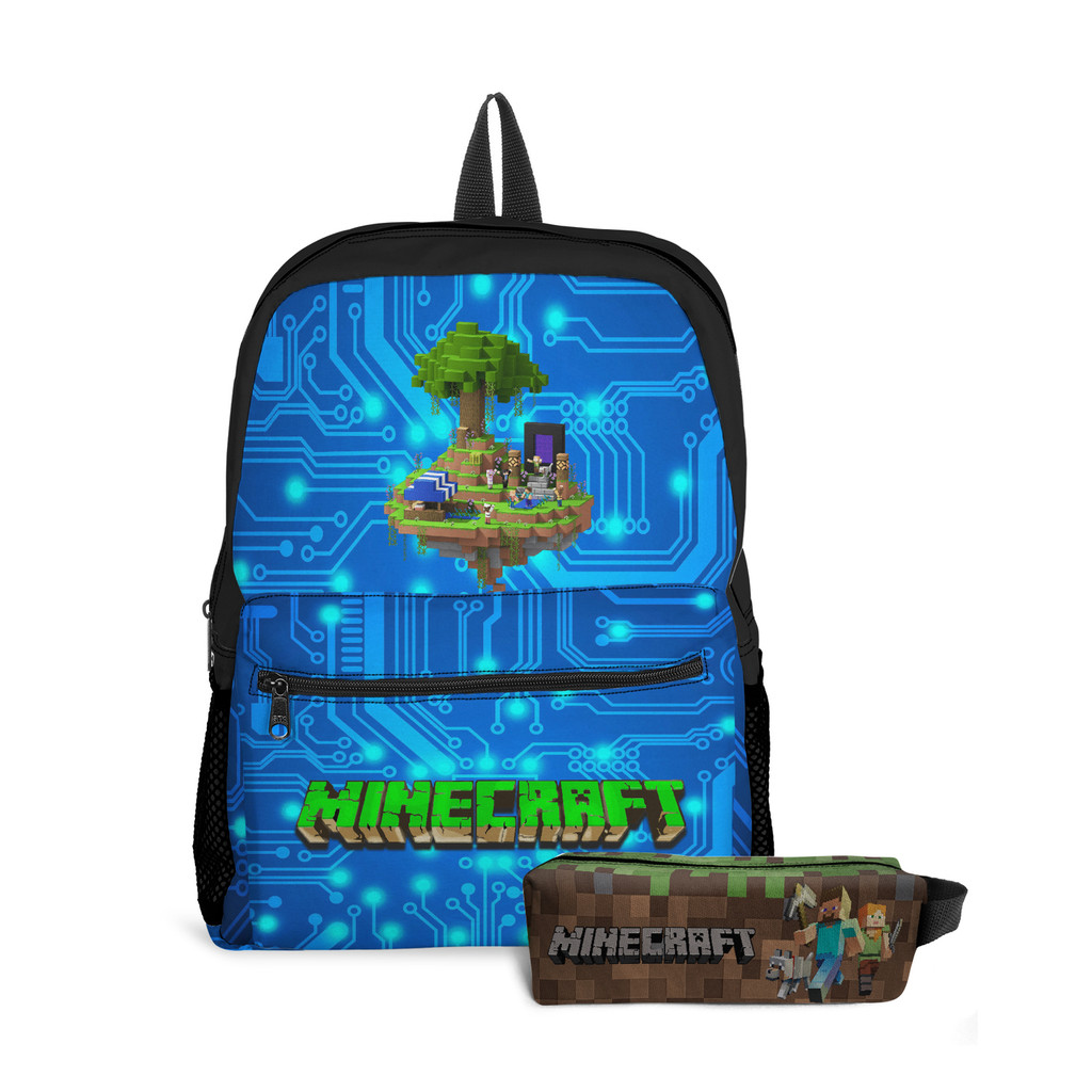 Mochila Com Bolso Infantil Escolar Game Jogo Mine Craft Estampa Menino Avulsa ou Kit Com Estojo