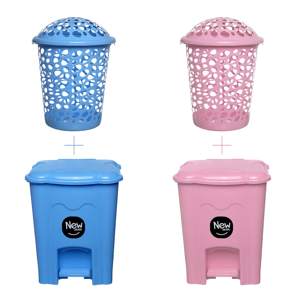 Kit Bebê Cesto Roupa Telado Infantil 30 Litros e Lixeira Infantil 10 Litros Com Pedal Organizador Para Crianças