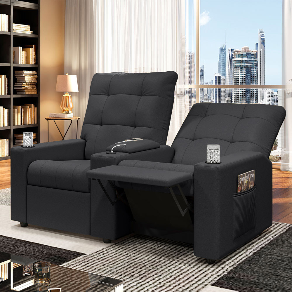 Poltrona do Papai Reclinável Cinema 2 Lugares Manual Baú USB Haifa F05 Veludo Cinza G - Lyam Decor