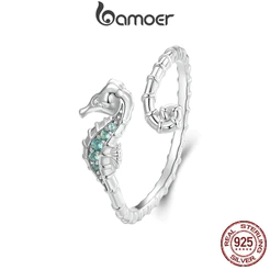 Bamoer 925 Sterling Sliver Fita Aberta Anel Cavalo Marinho Design Jóias De Moda Presentes Para Mulheres