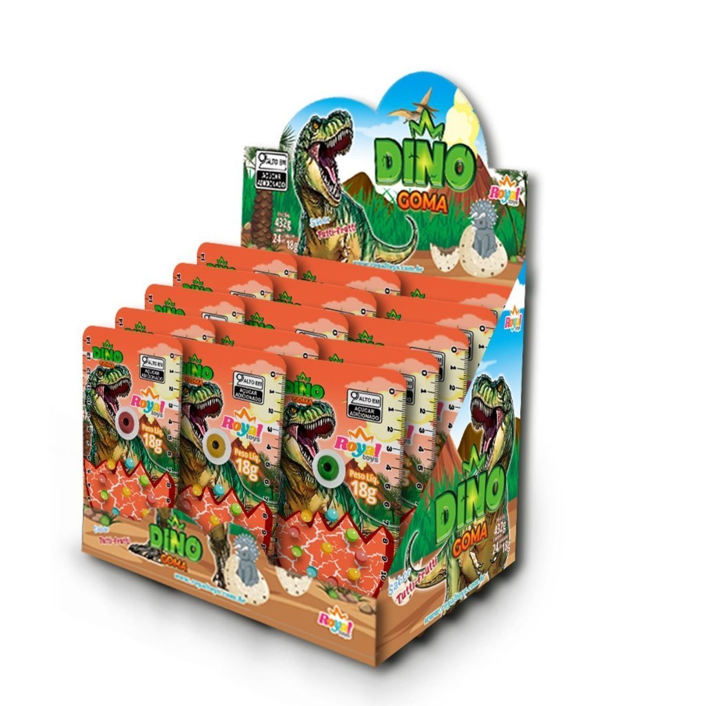 Bolinhas de chiclete - Dino goma, caixa com 24 unidades