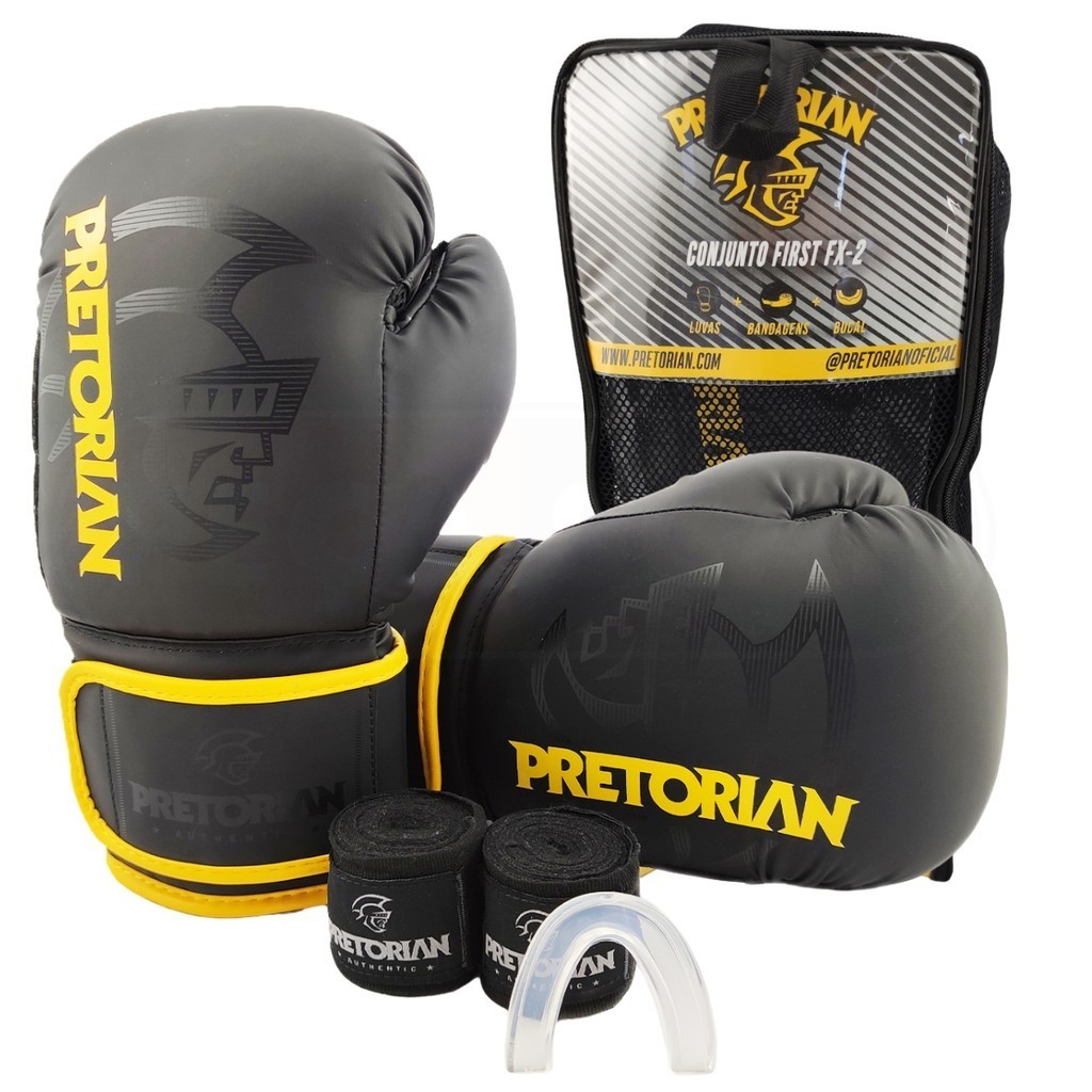 Kit Muay Thai E Boxe Profissional C/ Luva Pretorian FX 2 + Bandagem + Bucal
