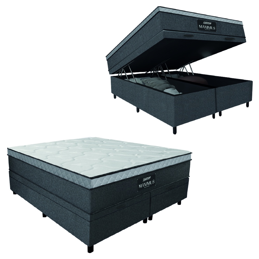 Cama Box Baú Casal Queen Colchão Gazin Maximus Molas Ensacadas 158x198x65cm Linho Grafite / Preto em Oferta na Shopee