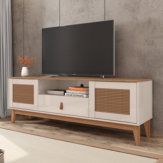 Rack para TV até 60 Polegadas Pés em Madeira Maciça 160cm Esmeralda Versátile Off White/Noce em Oferta na Shopee