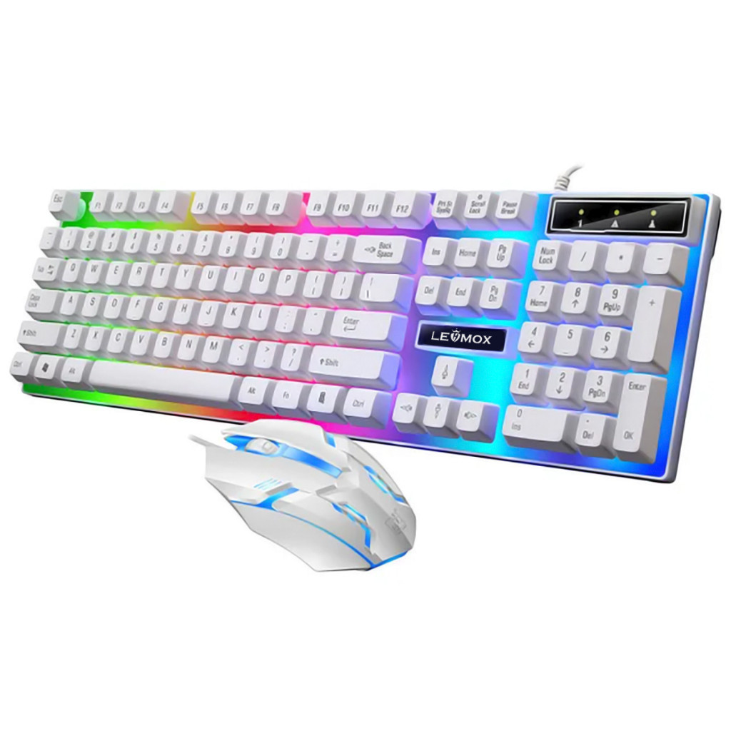 Kit Teclado e Mouse Gamer LED RGB Com Fio Usb Branco Original Lehmox - Computers & Accessories