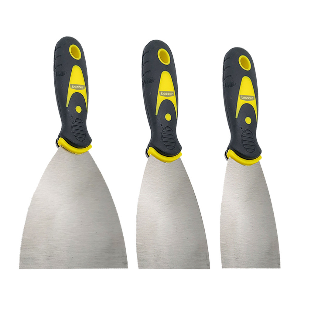 Kit 3 Espátula 4, 3 ou 2 pol Pedreiro Gesseiro Pintor Massa Corrida Obra Cabo Emborrachado Multiuso Drywall e Trincas