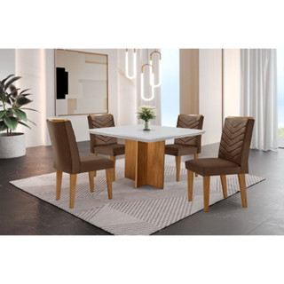 Conjunto Sala de Jantar Mesa Olímpia 90cm MDF Canto Reto e 4 Cadeiras Liz Moderna em Oferta na Shopee