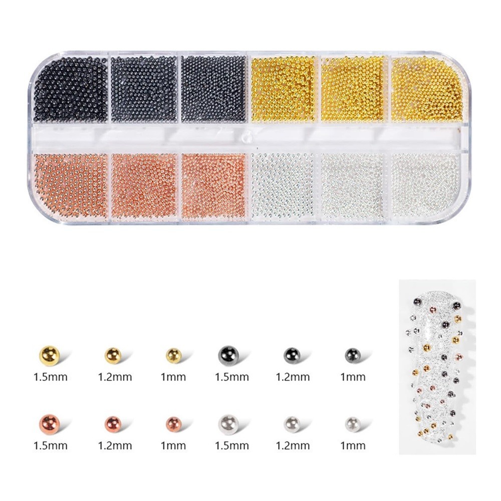 Kit 12 Caviar em metal para Decoração de Unhas com 4 cores Art Strass Pedraria