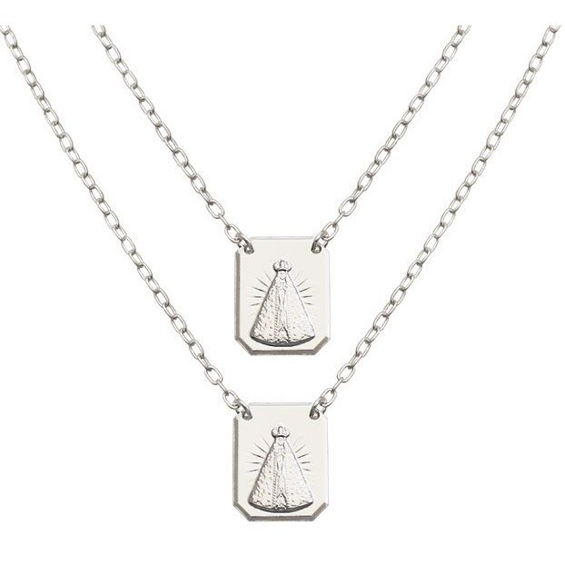 Escapulario Nossa Senhora placa média chanfrada prata 925 em Oferta na Shopee