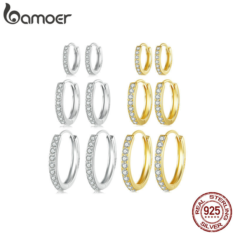 Brincos Bamoer 925 Sterling Sliver Hoop De Jóias Minimalistas Cintilantes Para Mulheres em Oferta na Shopee