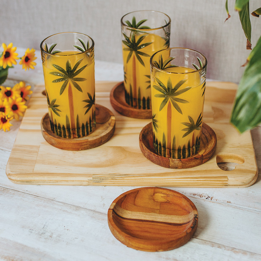Jogo 6 Copos 360ml para Suco Água Refrigerante de Cristal Wolff Palm Tree Coqueiro Requint...