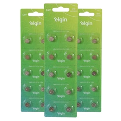 30 Baterias Pilhas Alcalina Lr41 1,5v Blister Cartela Elgin