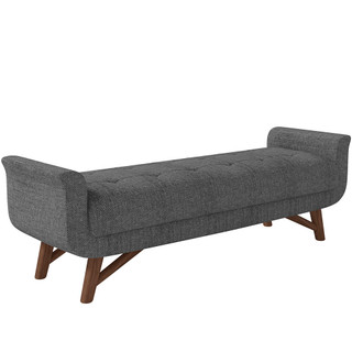 Puff Recamier Decorativo com Pés em Madeira 140 cm Itália P05 Linho Cinza Escuro - Lyam Decor em Oferta na Shopee