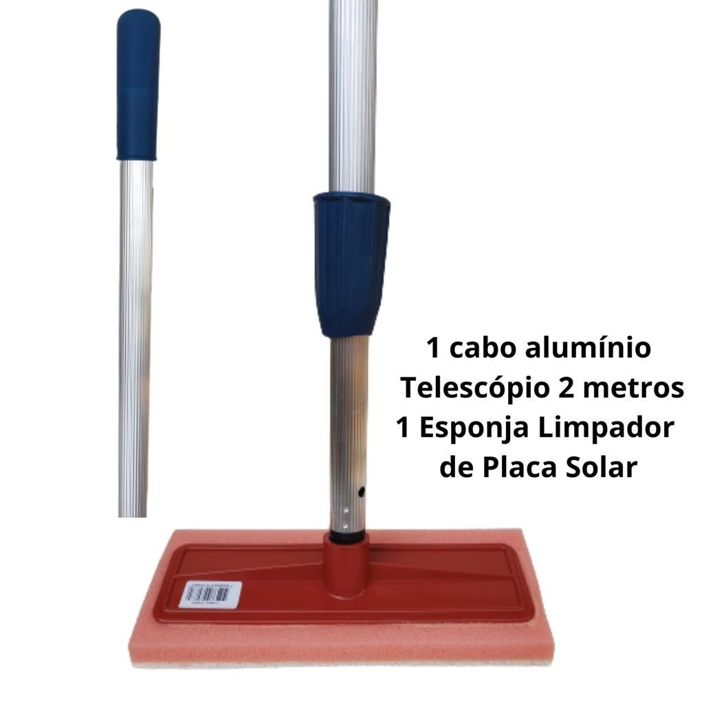 Limpador Placa Solar Vassoura Esponja Com Cabo 2 Metros