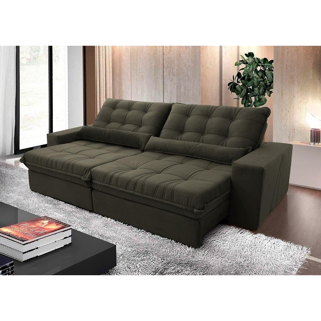 Sofá Retrátil Reclinável Zurique 2,30m Suede Velut Tabaco c/ Molas no Assento - King House em Oferta na Shopee