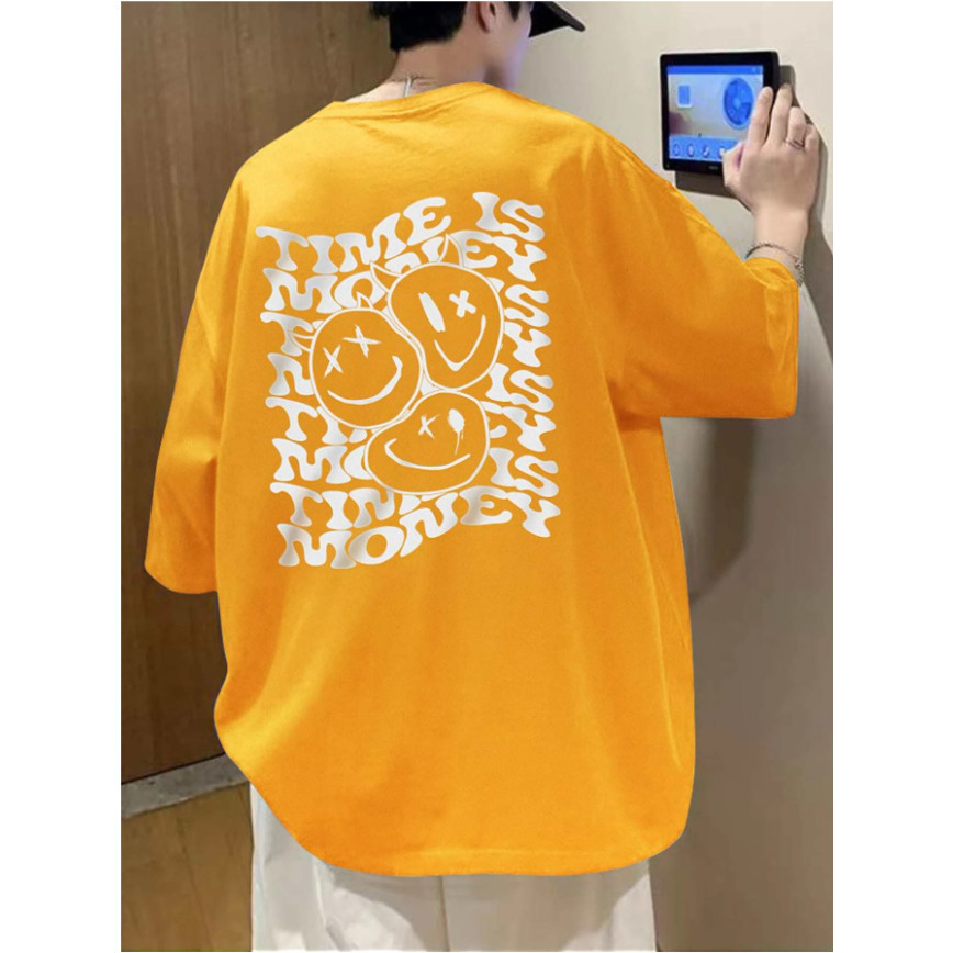 Camiseta Time is Money Frente Costas Tempo é Dinheiro Smile Sorridente Manga Curta Ombro Caido Aesthetic Long Line