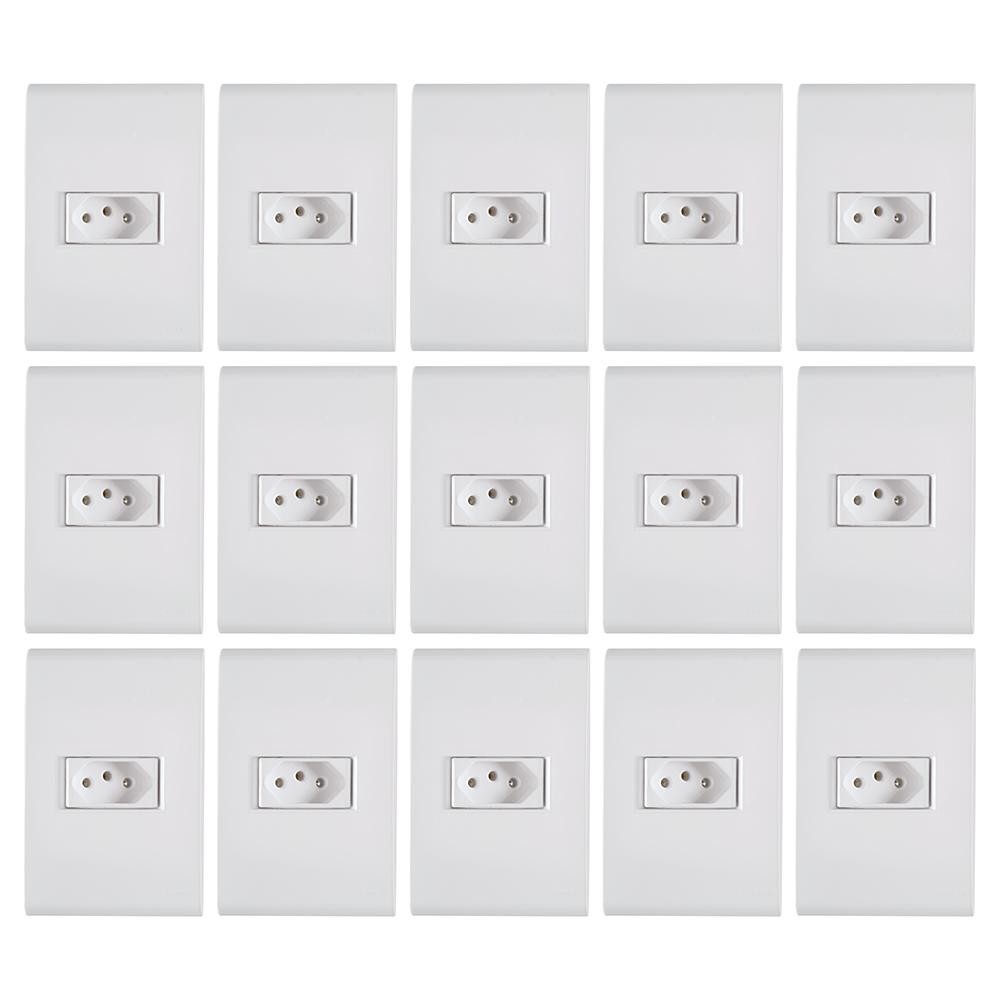 Kit com 15 Tomadas Tramontina Liz com 2 Pinos + Terra 10A/250V Branco - Home Appliances