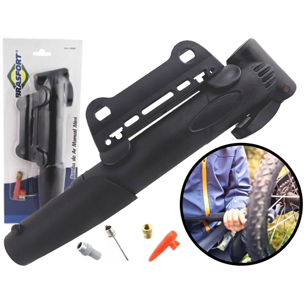Mini Bomba De Ar Manual Plástica Portátil Para Encher Bolas Pneus Infláveis Com Três Adaptadores
