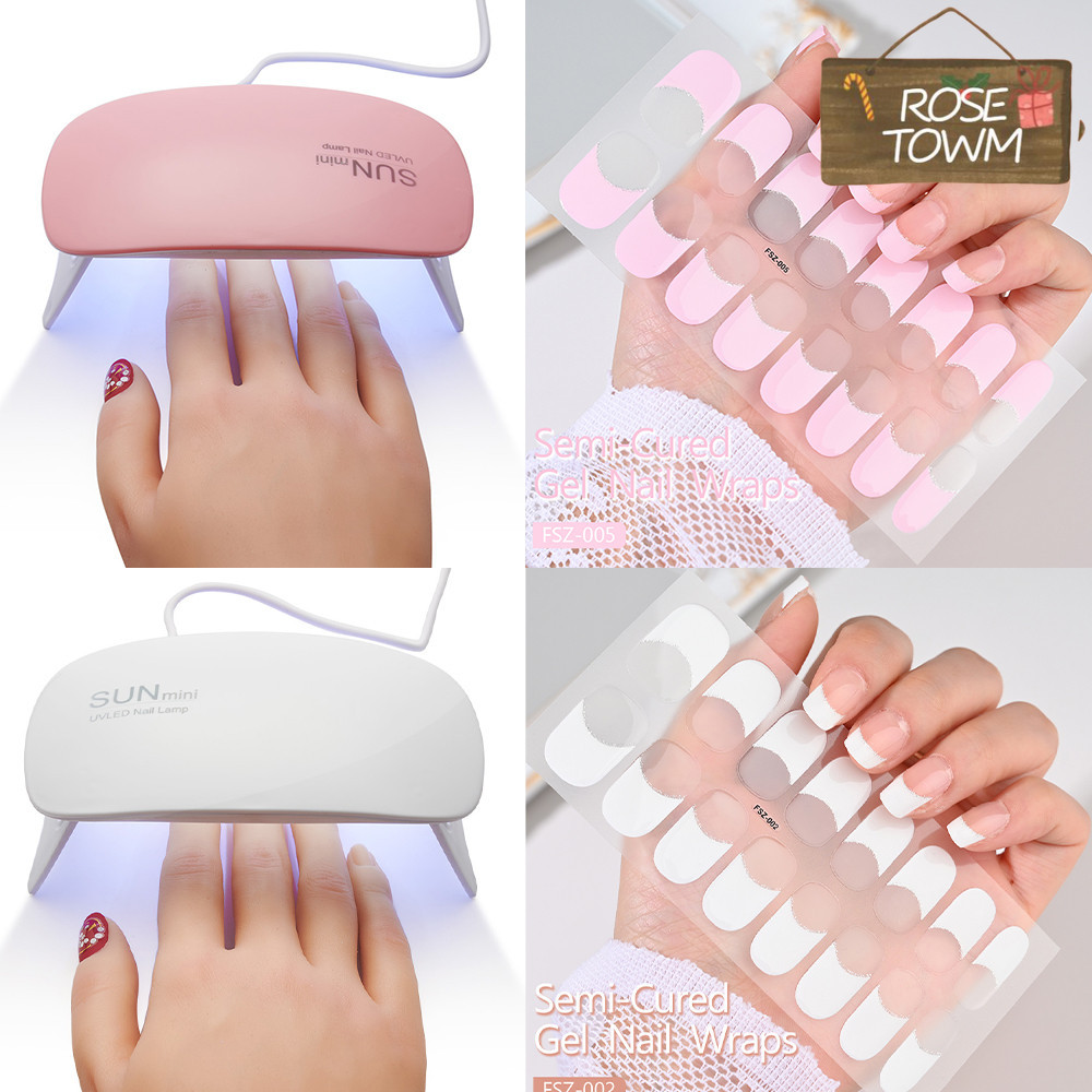 16Strips Semi-Cured UV Gel Wraps Baking Nail Sticker Cobertura Completa Lâmpada LED De Longa Duração Decalques