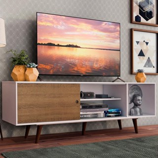 Rack Madesa Dubai para TV até 65 Polegadas com Pés - Branco/Rustic/Rustic em Oferta na Shopee